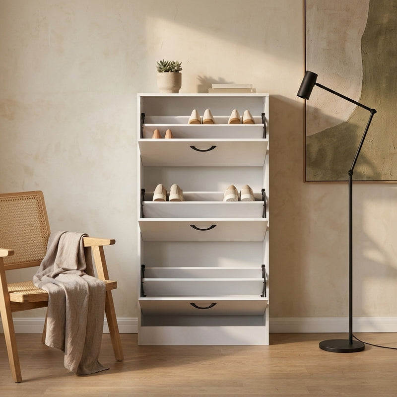 3 Flip Drawer Shoe Cabinet Hidden Storage White Nordic