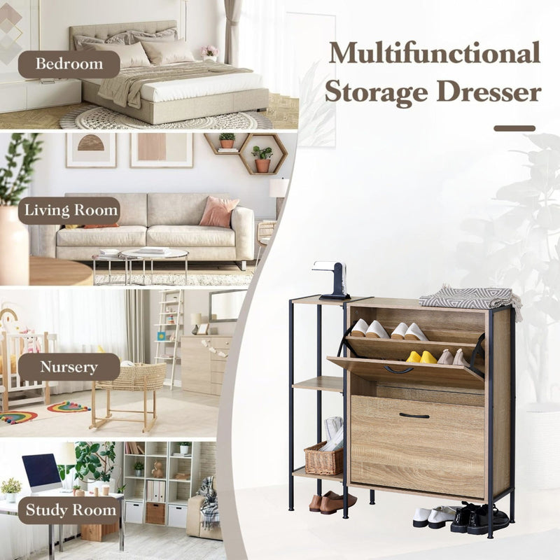 2 Flip Shoe Cabinet with Side Shelf, Oak, 88 cm, Brown - additional product view
