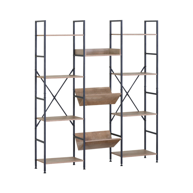 12-Shelf Industrial Wood Metal Bookcase