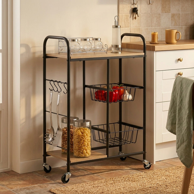 Kitchen Trolley Cart with Wire Baskets and Wheels