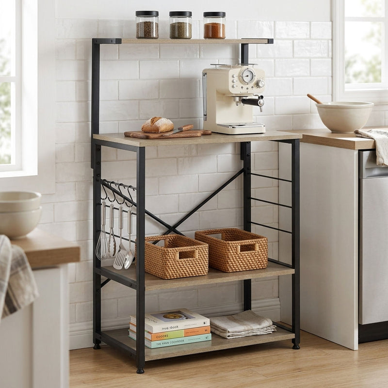 4 Tier Kitchen Baker's Rack Microwave Stand, Oak, Brown - alternate angle