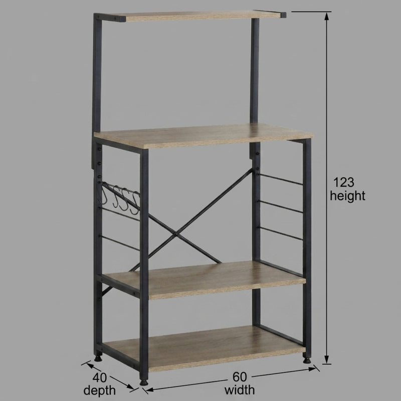 4 Tier Kitchen Baker's Rack Microwave Stand, Oak, Brown - detail view