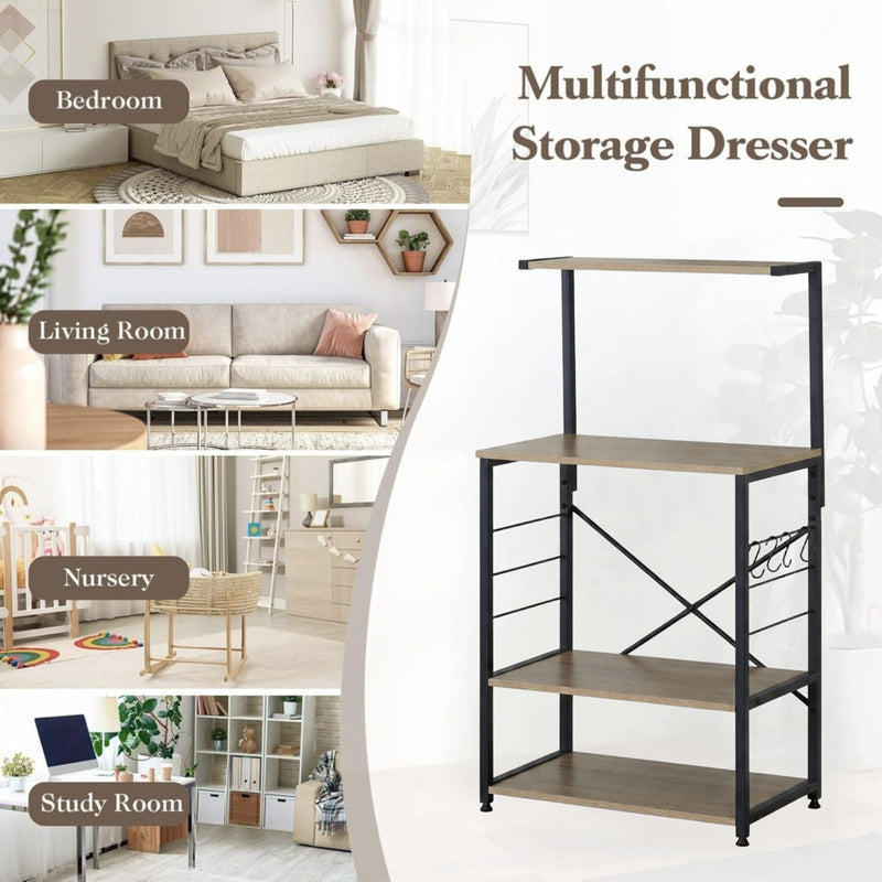 4 Tier Kitchen Baker's Rack Microwave Stand, Oak, Brown - size and scale view