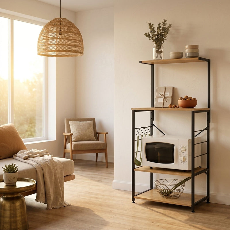 4 Tier Kitchen Baker's Rack Microwave Stand, Oak, Brown - additional product view