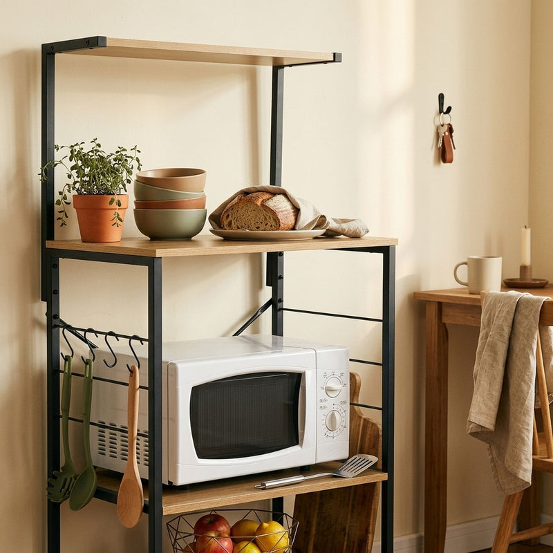 4-Tier Bakers Rack Microwave Stand Oak Finish Brown