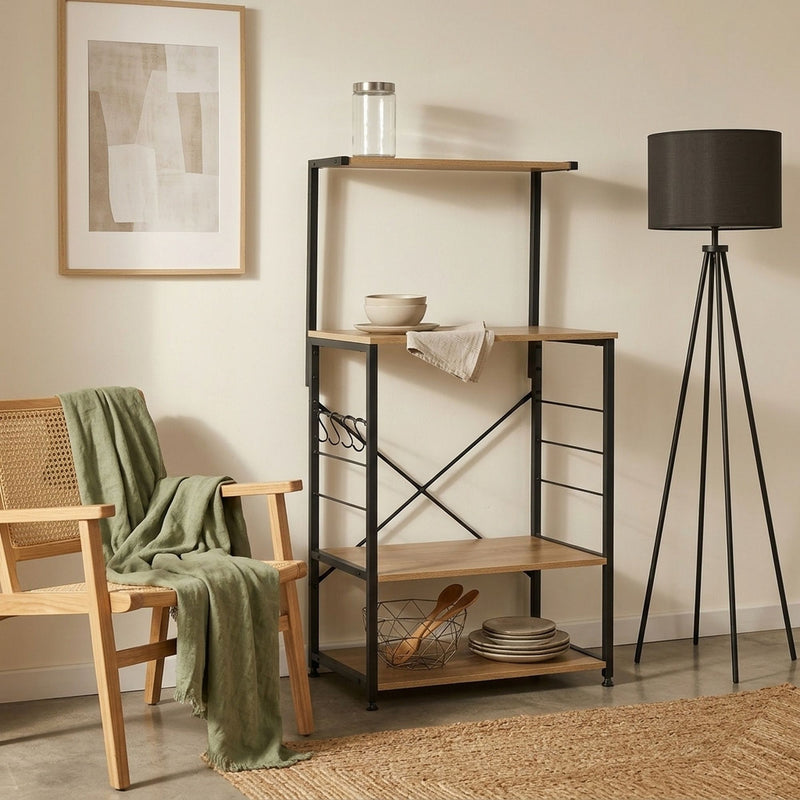 4-Tier Bakers Rack Microwave Stand Oak Finish Brown