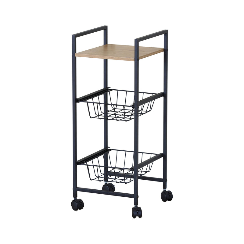 3-Tier Kitchen Rolling Cart with Wire Baskets Black