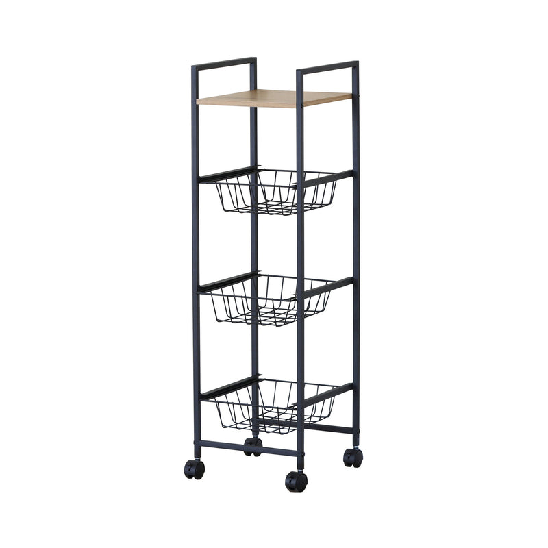 4-Tier Kitchen Rolling Cart with Wire Baskets Brown