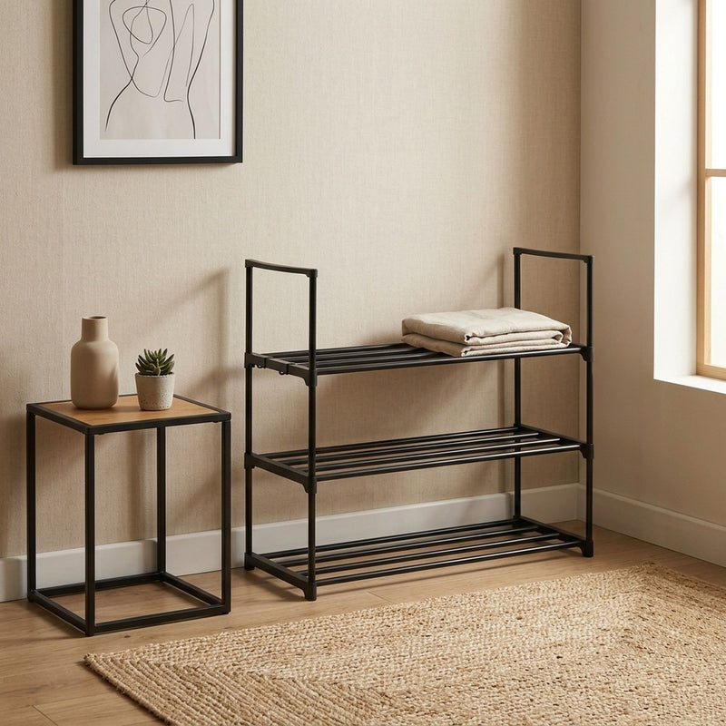 3-Tier Metal Shoe Rack for Small Spaces - Black