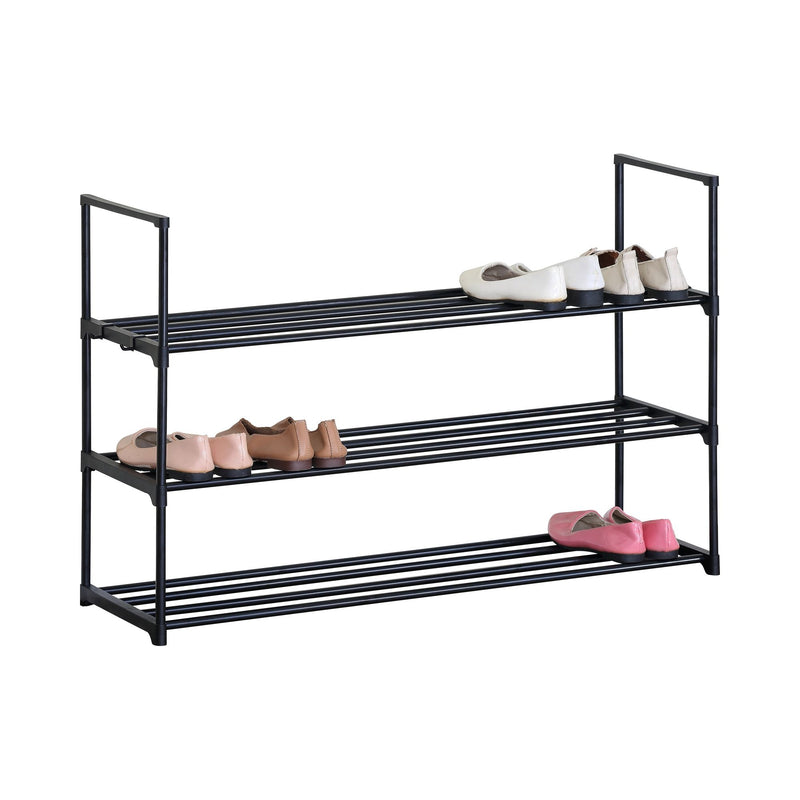 3 Tier Metal Shoe Rack, Free Standing Organiser, Black - main product image