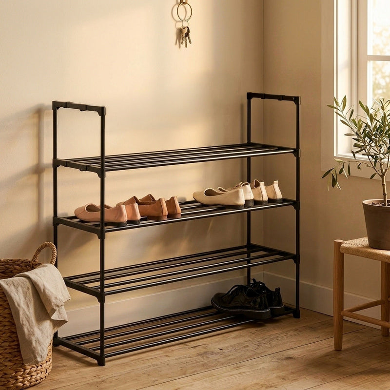 4 Tier Metal Shoe Rack, Steel Storage Shelf, Black - alternate angle