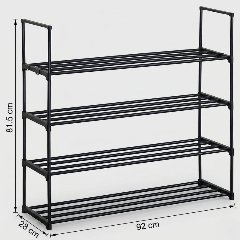 4 Tier Metal Shoe Rack, Steel Storage Shelf, Black - detail view