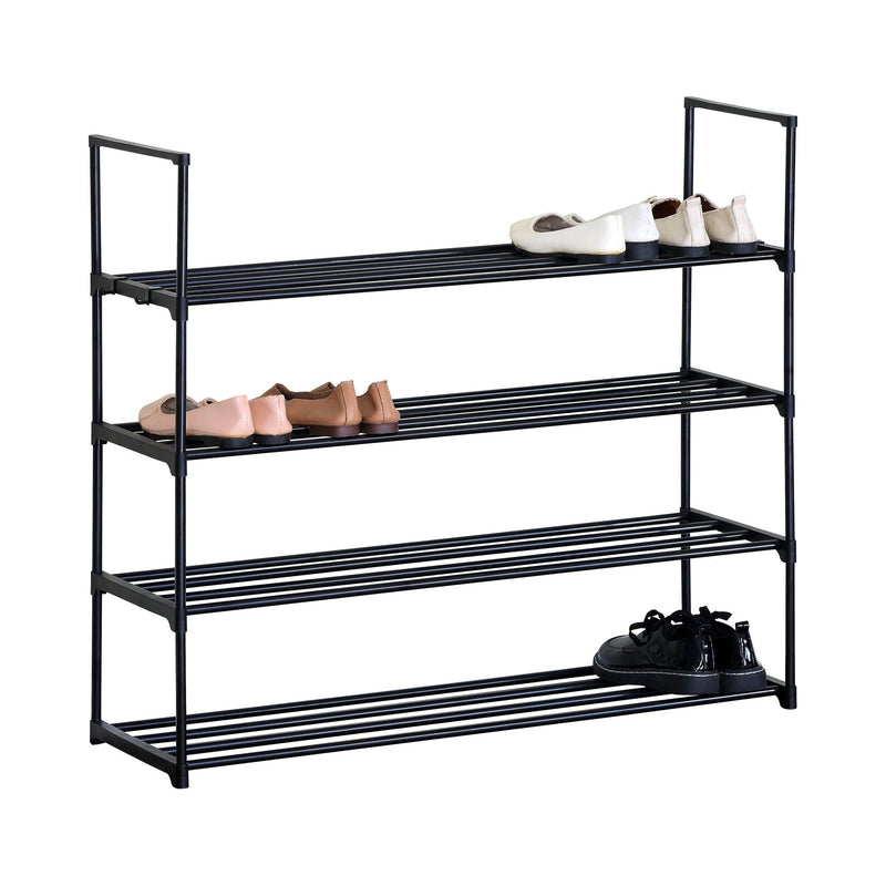 4 Tier Metal Shoe Rack, Steel Storage Shelf, Black - main product image