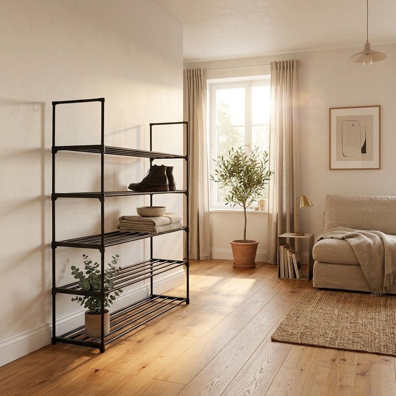 5 Tier Metal Shoe Rack, Free-Standing Organiser, Black - additional product view