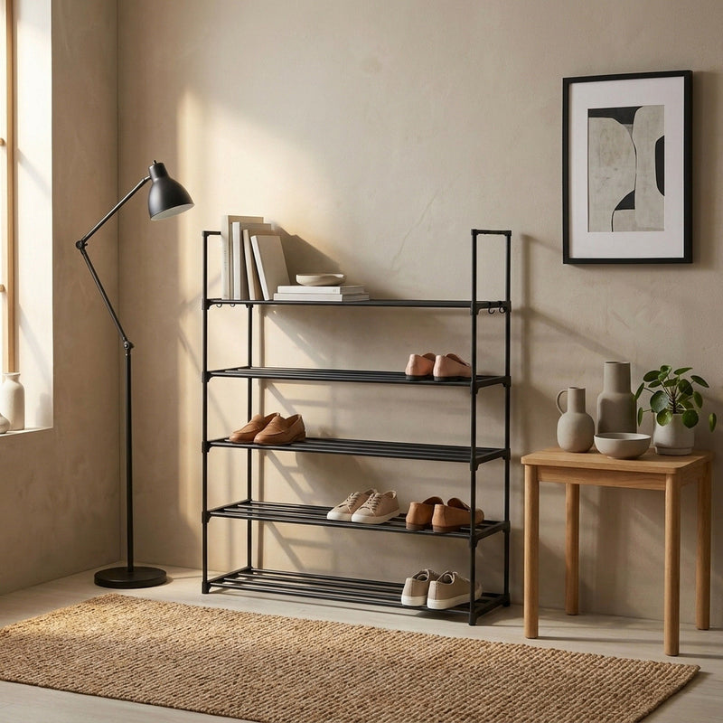 5-Tier Metal Shoe Rack Free-Standing Organiser Black