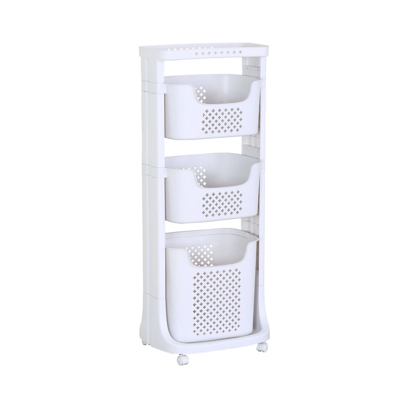 3-Tier Rolling Laundry Basket with Wheels White