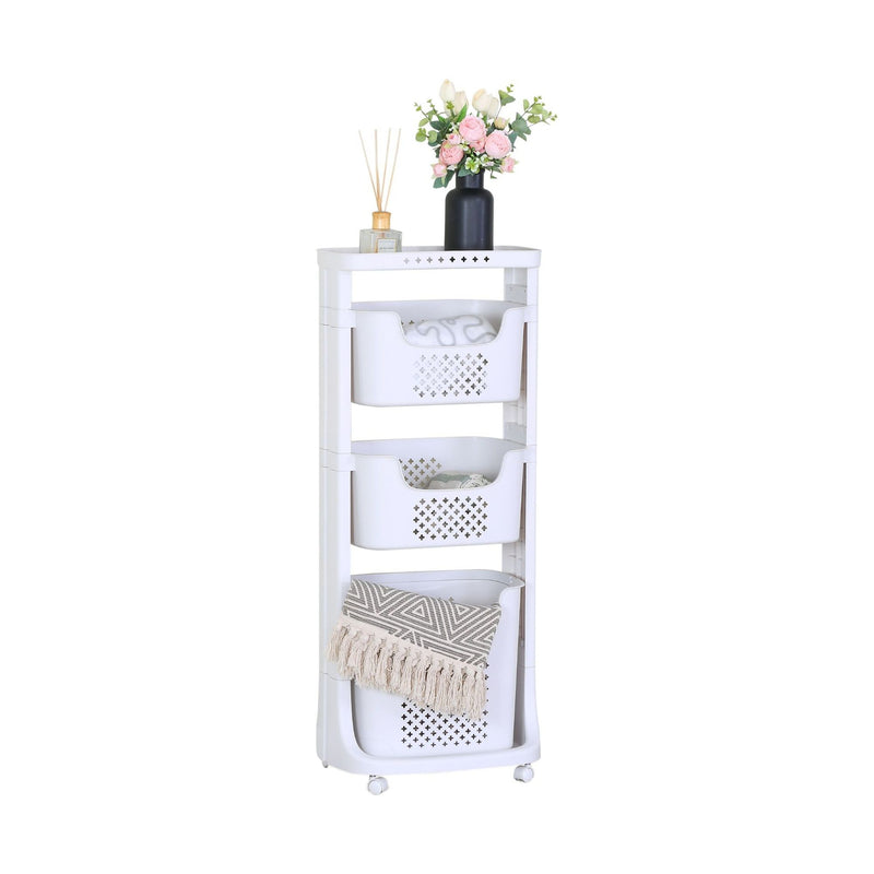 3 Tier Rolling Laundry Basket with Wheels, White, Basic - main product image