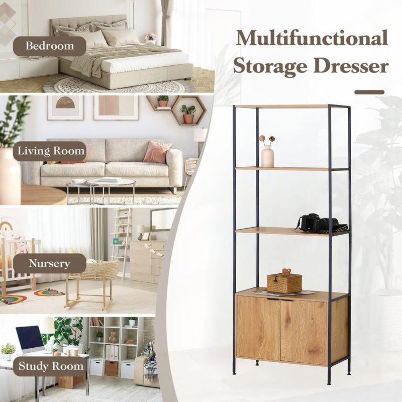Bookcase with Cabinet, 3 Shelf Display Storage, Brown - size and scale view