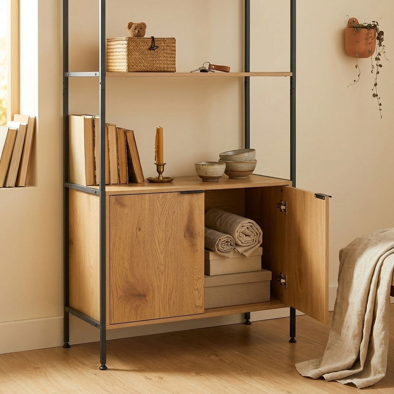 Bookcase with Cabinet, 3 Shelf Display Storage, Brown - additional product view