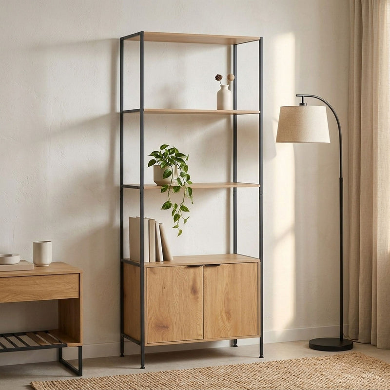 Bookcase with Cabinet 3-Tier Display Shelf Brown
