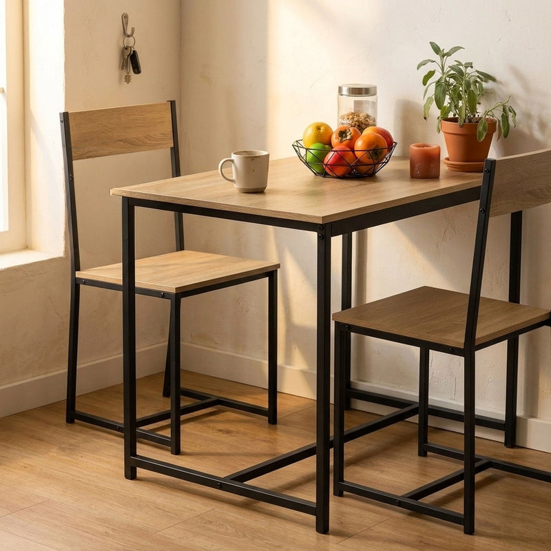 3-Piece Dining Table Set, Square Table 2 Chairs, Brown - alternate angle