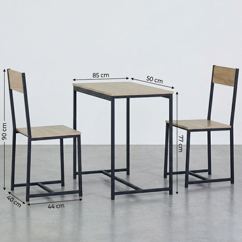 3-Piece Dining Table Set, Square Table 2 Chairs, Brown - detail view