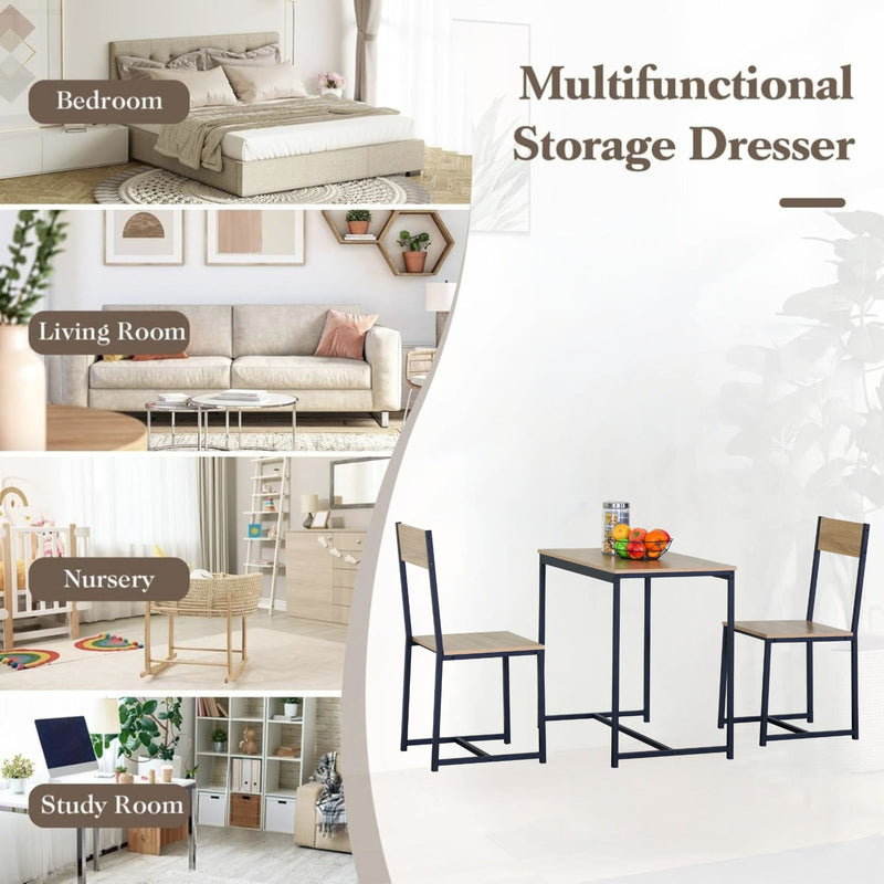 3-Piece Dining Table Set, Square Table 2 Chairs, Brown - size and scale view