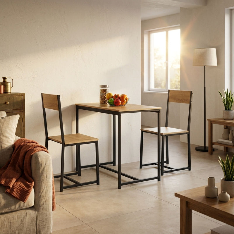 3-Piece Dining Table Set, Square Table 2 Chairs, Brown - additional product view