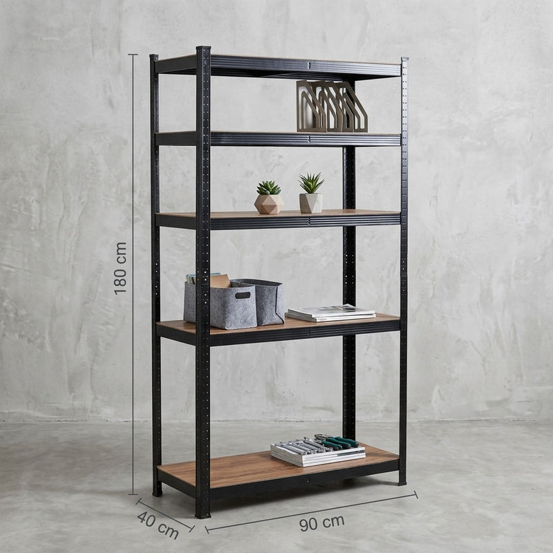 5 Tier Heavy Duty Steel Shelving Unit, Black, 180cm - detail view