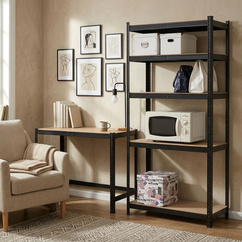 5-Tier Heavy Duty Steel Shelving Unit Black 180cm