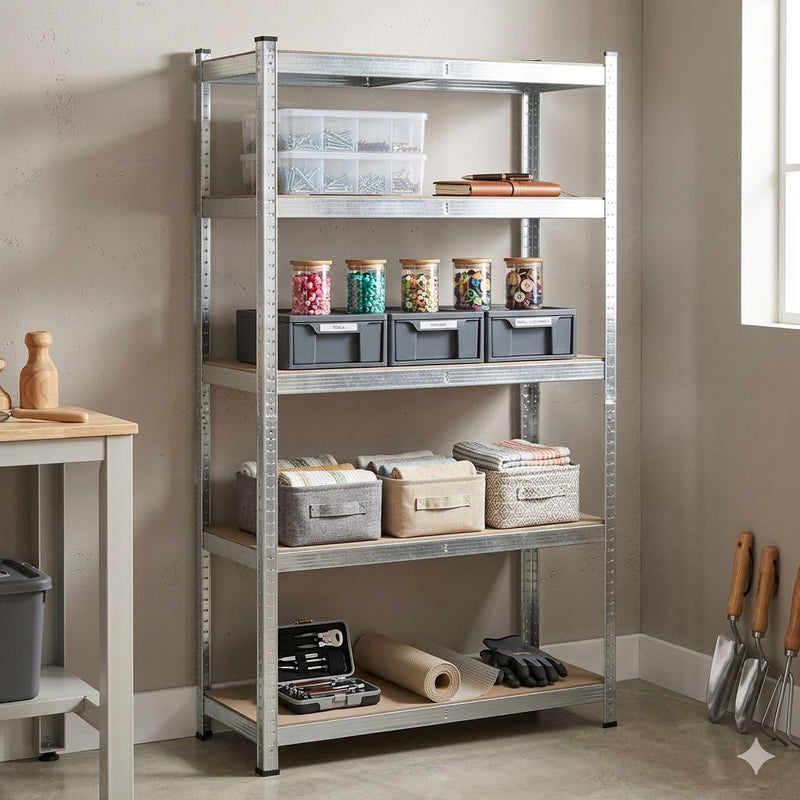 5 Tier Steel Shelving Unit, Garage Storage Shelf, Silver in Silver - alternate angle