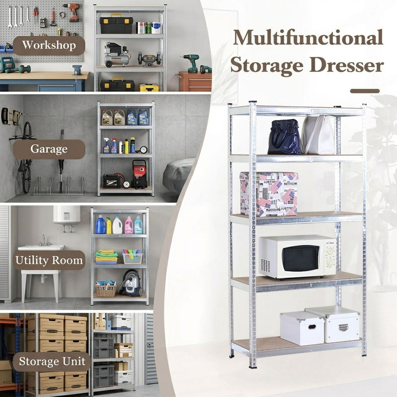 5 Tier Steel Shelving Unit, Garage Storage Shelf, Silver in Silver - size and scale view