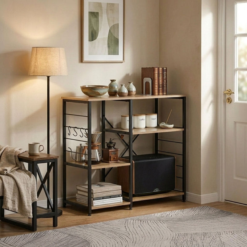 Kitchen Bakers Rack 4-Tier Storage Unit with Hooks