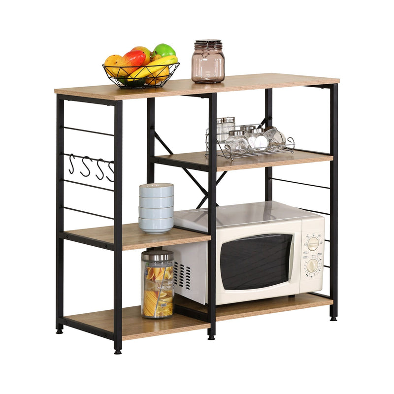 Kitchen Baker's Rack 4 Tier, Metal Shelf with Hooks, Brown - main product image