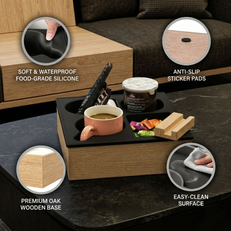 Wooden Couch Cup Holder Tray for Living Room, Natural - additional product view