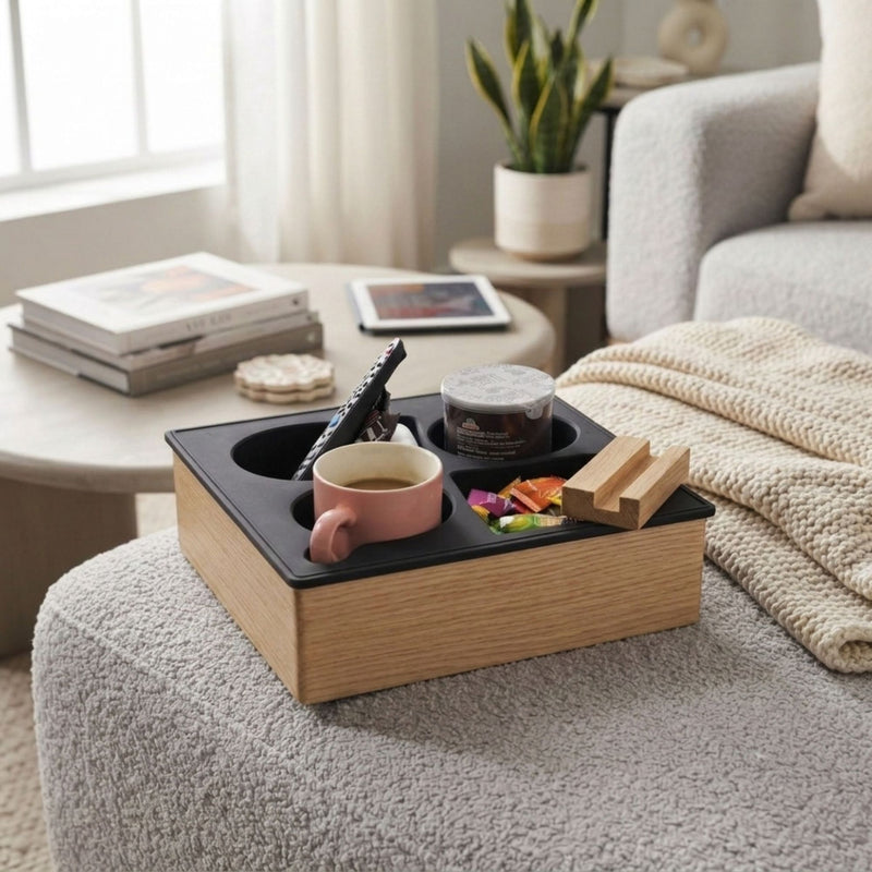 Wooden Couch Cup Holder Tray for Living Room