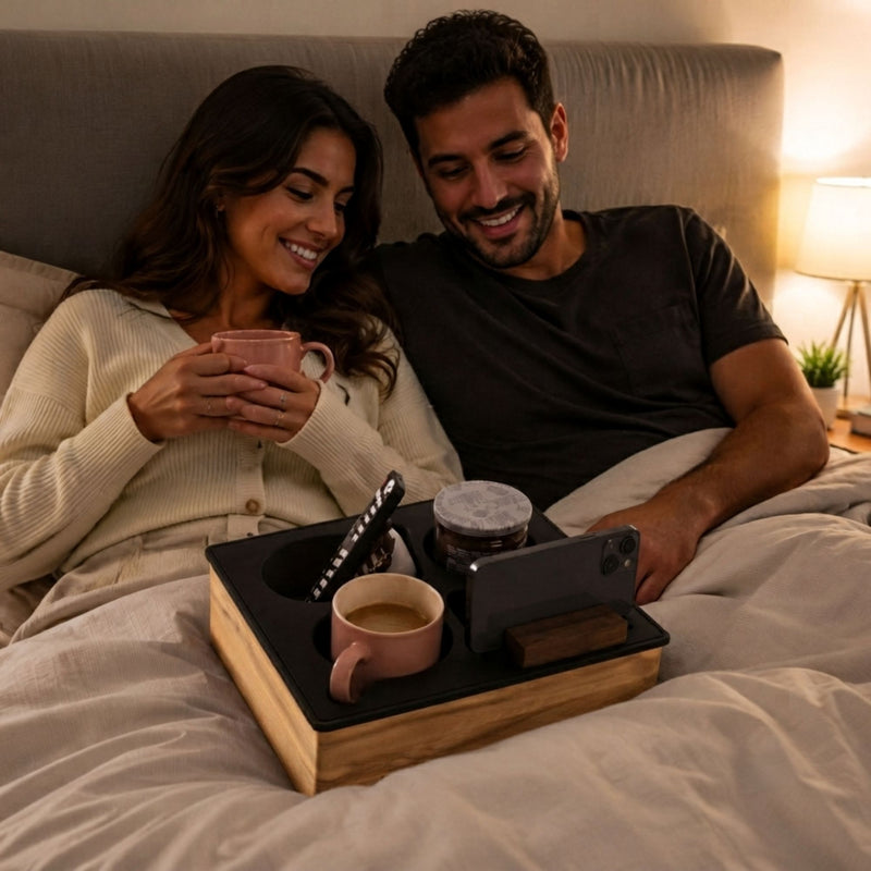 Wooden Couch Cup Holder Tray for Living Room
