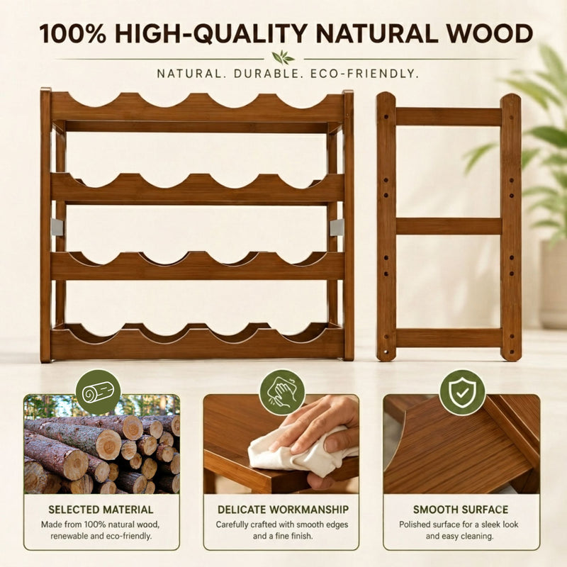 4 Tier Wooden Wine Rack for 16 Bottles - Brown - additional product view