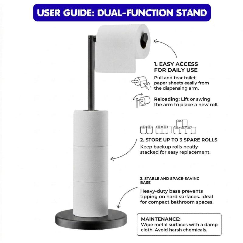 Toilet Paper Holder Stand with Storage Black Metal - detail view