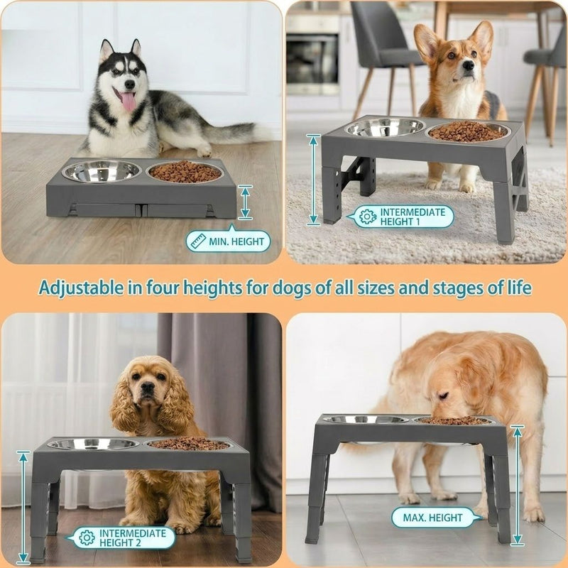 Raised Dog Bowl Stand Adjustable Height for All Dogs & Cats, Black - detail view