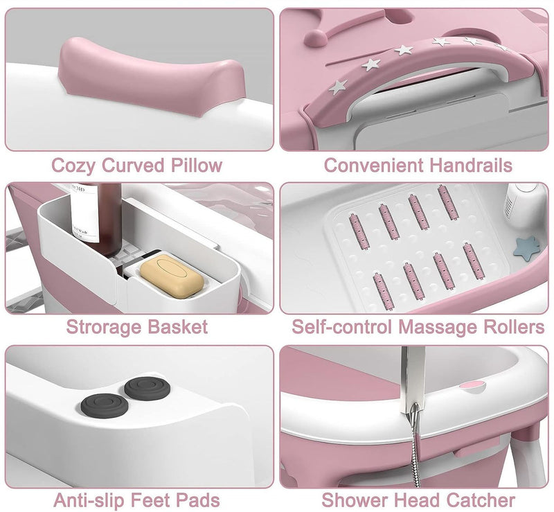 Foldable Bathtub Adult Collapsible Soaking Tub Pink - additional product view