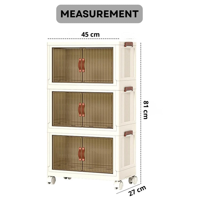 3 Tier Stackable Storage Cabinet with Wheels, White - size and scale view