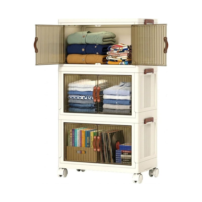 3 Tier Stackable Storage Cabinet with Wheels, White - main product image