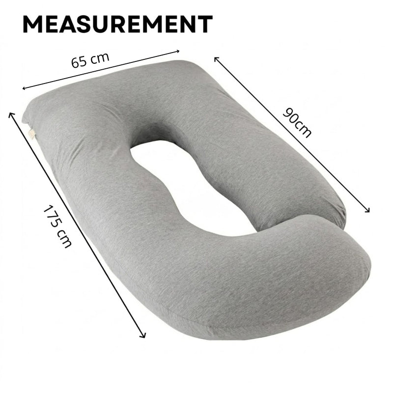 U Shaped Pregnancy Pillow for Full Body Support Grey - size and scale view