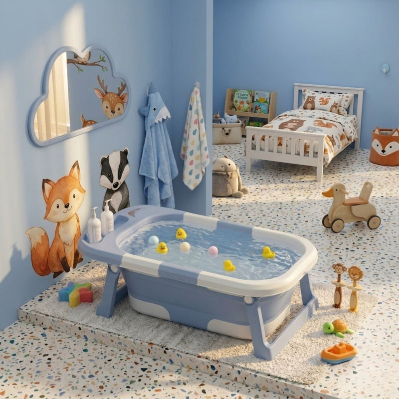 Foldable Baby Bath Tub for Infants and Toddlers Blue