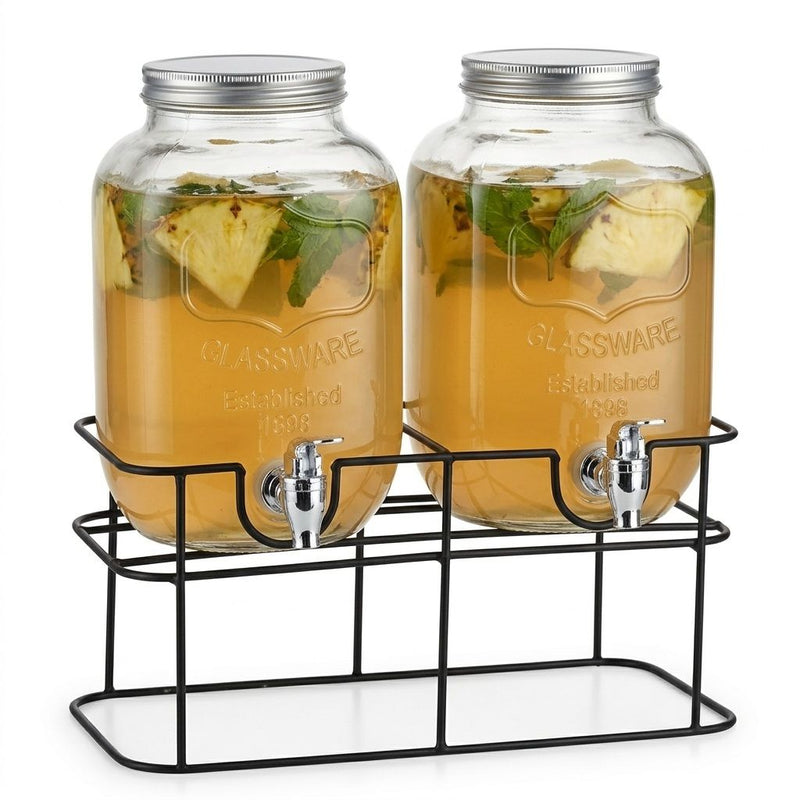 2 Pack Glass Drink Dispensers with Stand 8L, Transparent - main product image