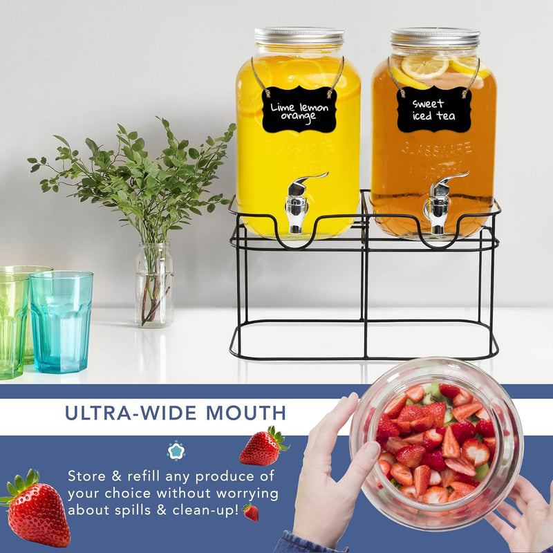 2 Pack Glass Drink Dispensers with Stand 8L, Transparent - size and scale view
