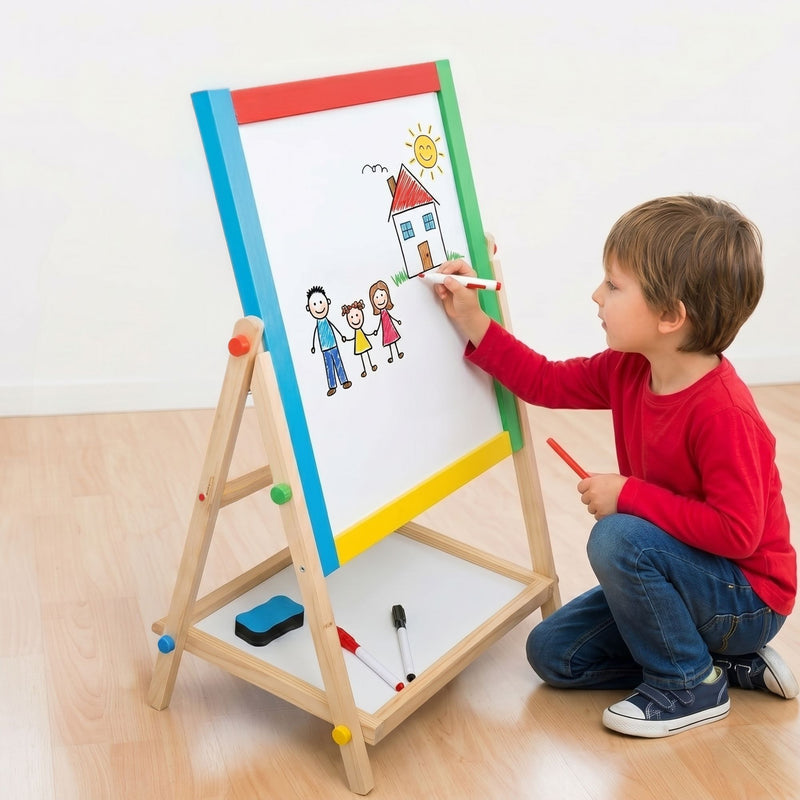 2-in-1 Kids Art Easel with Chalkboard and Whiteboard