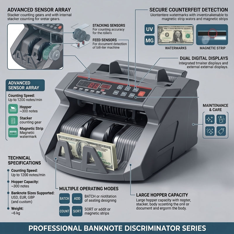 Money Counting Machine with Uv Detection, Grey - detail view