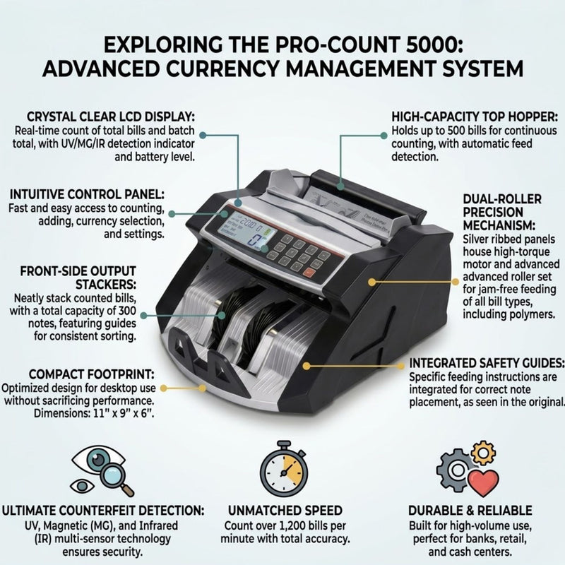 Money Counter Machine with Uv Detection for Aud Dollars, Black - detail view